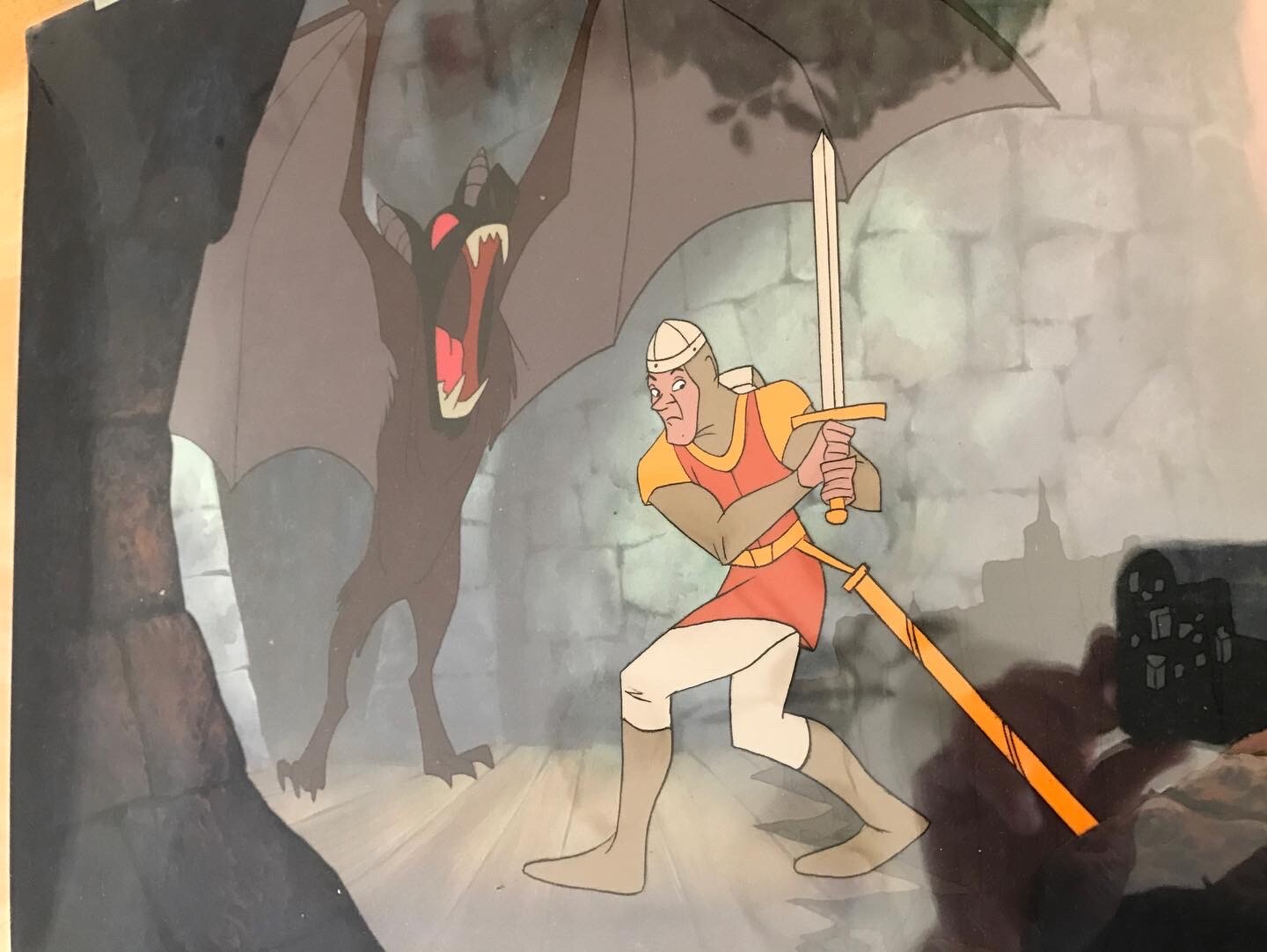 Dragon’s Lair “Dirk the Daring vs. the Vampire Bat” Arcade Game Production Cel with Painted Background